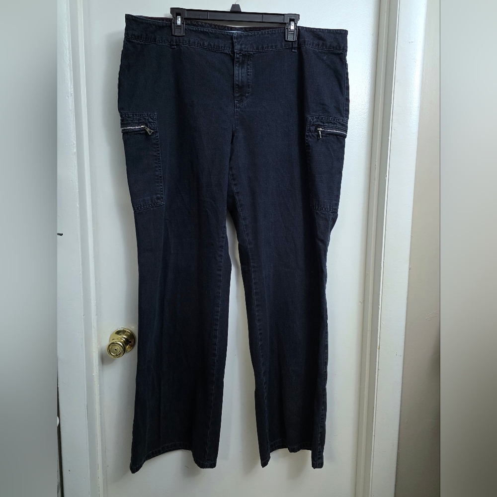 Vintage Tommy Hilfiger Y2K Womens Black Baggy Straight Leg Cargo Denim Jeans